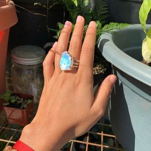 NEW Large Rough Rainbow Moonstone Ring Size 9.75 Sterling Silver